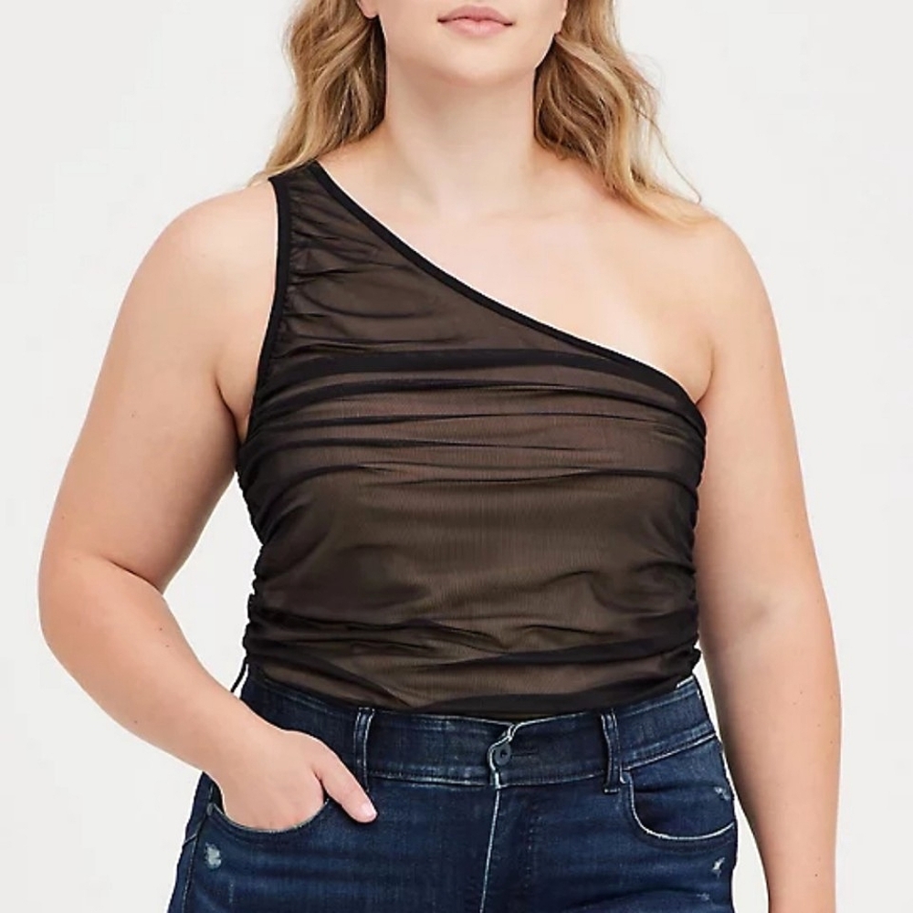 NEW Torrid ONE SHOULDER MESH FOXY CAMI - BLACK Size 3